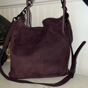 Rebecca Minkoff purple suede leather hobo bag braided sides
